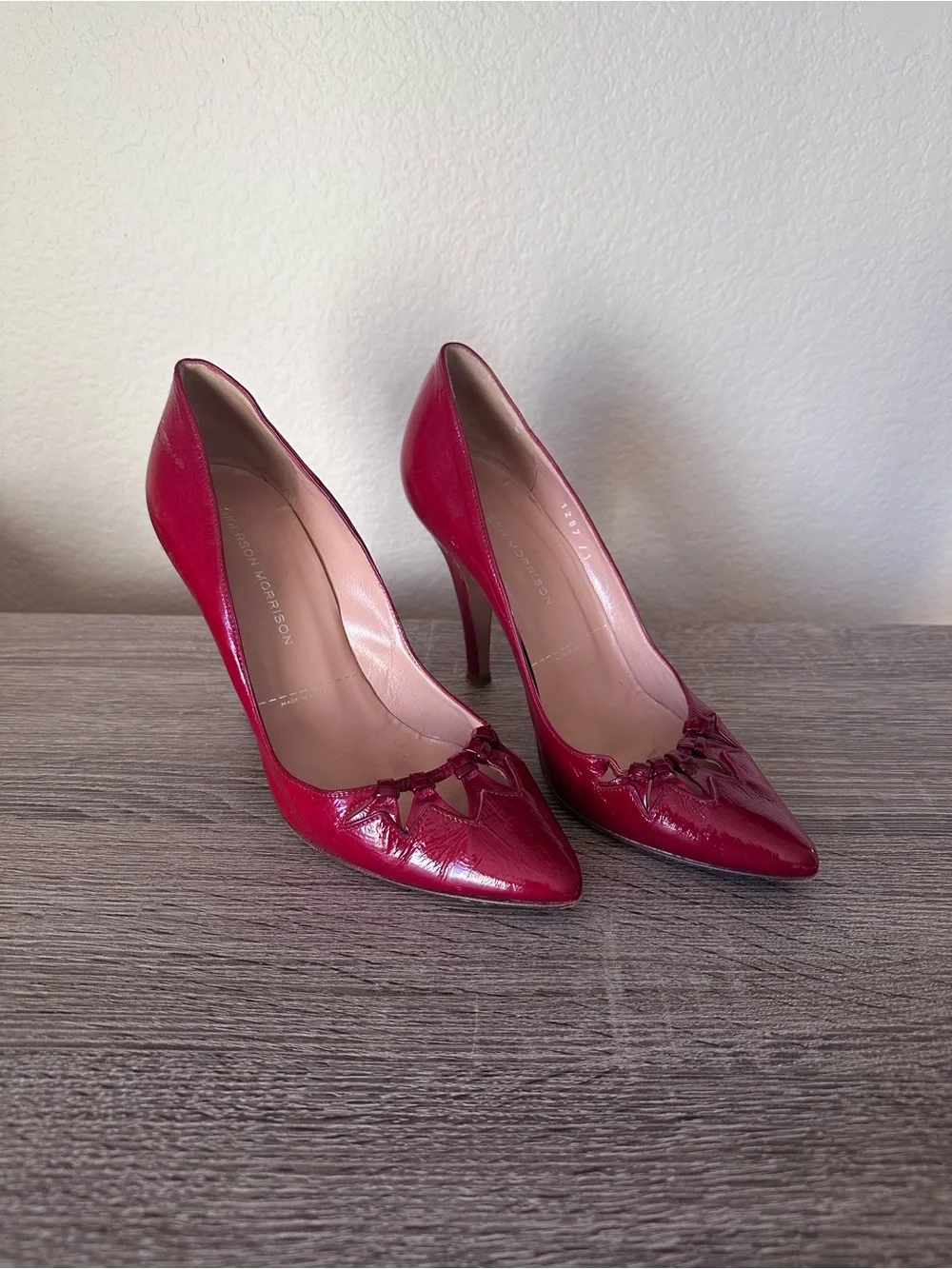 Vintage Sigerson Morrison Size 6.5 Red Patent Leather Pointed Toe Stiletto Heels